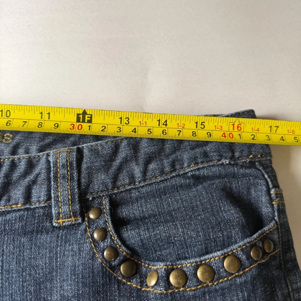 Michael Kors Flare Jeans Blue Studded Flap Pocket Y2K Western Moto Size 10